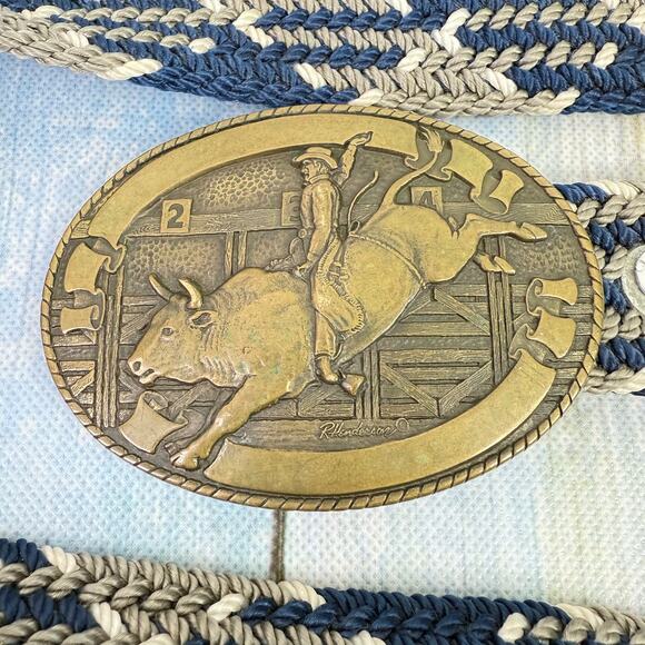 Tony Lama Vintage Rope Belt Solid Brass Rodeo Buckle Woven 90s Cowboy Belt - Picture 6 of 7